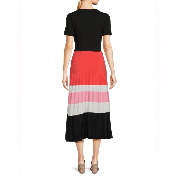 KARL LAGERFELD Paris Black and Red Pleated Colorblock Midi Dress, 6 - Picture 12 of 13